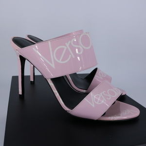 Versace 39 Rosa Bianco Tribute Vernice St Logo Mania Barbie Heels B752
